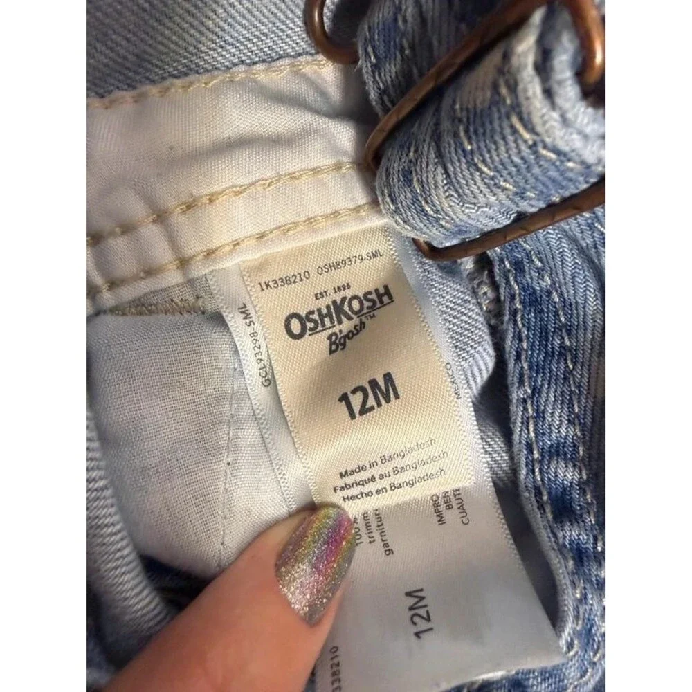 Oshkosh B’gosh Blue White Denim Heart Overalls Baby Girls 12M 7100
